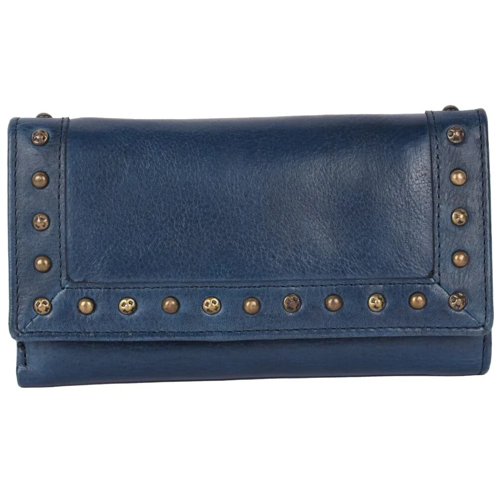 Leather Fold-Over Wallet with Stud Detail - Blue